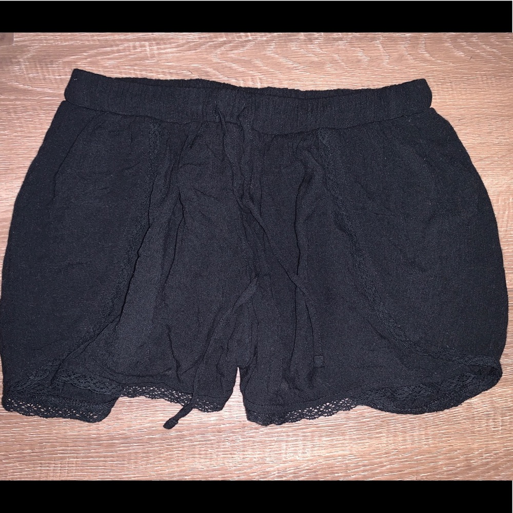 Black flowy high waisted shorts